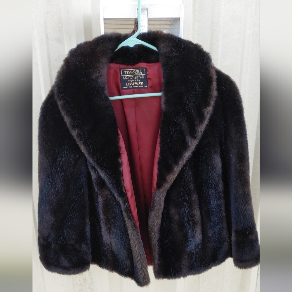 TISSAVEL HIGH END DARK BROWN FRENCH FAUX FUR/ SIMULATED FUR CAPE BOLERO STOLE